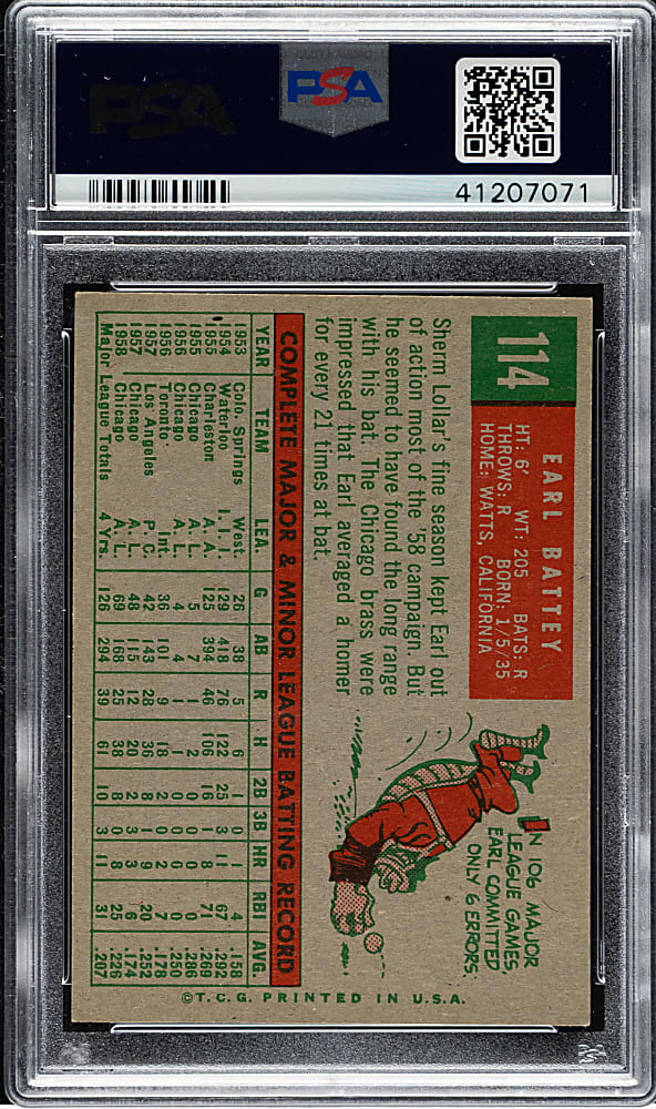 1959 Topps #114 Earl Battey PSA NM-MT 8