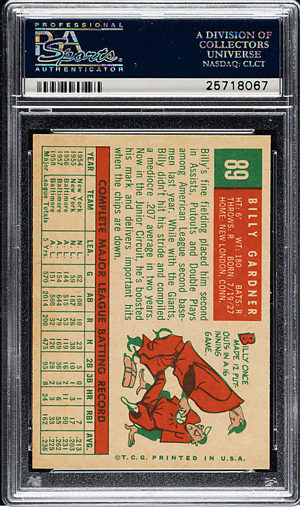 1959 Topps #89 Billy Gardner PSA NM-MT 8