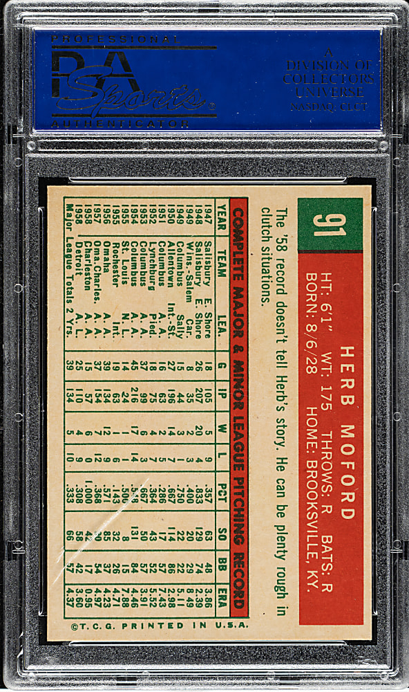 1959 Topps #91 Herb Moford PSA NM-MT 8