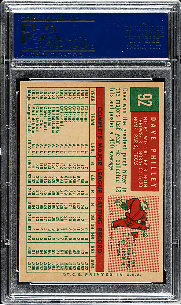 1959 Topps #92 Dave Philley PSA NM-MT 8