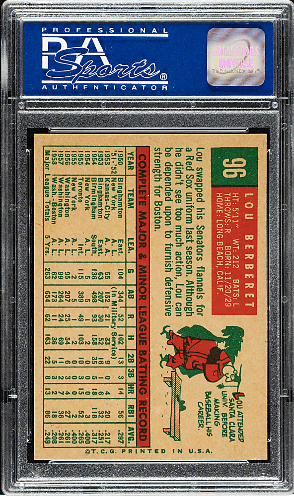 1959 Topps #96 Lou Berberet PSA NM-MT 8