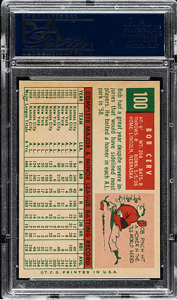 1959 Topps #100 Bob Cerv PSA NM-MT 8