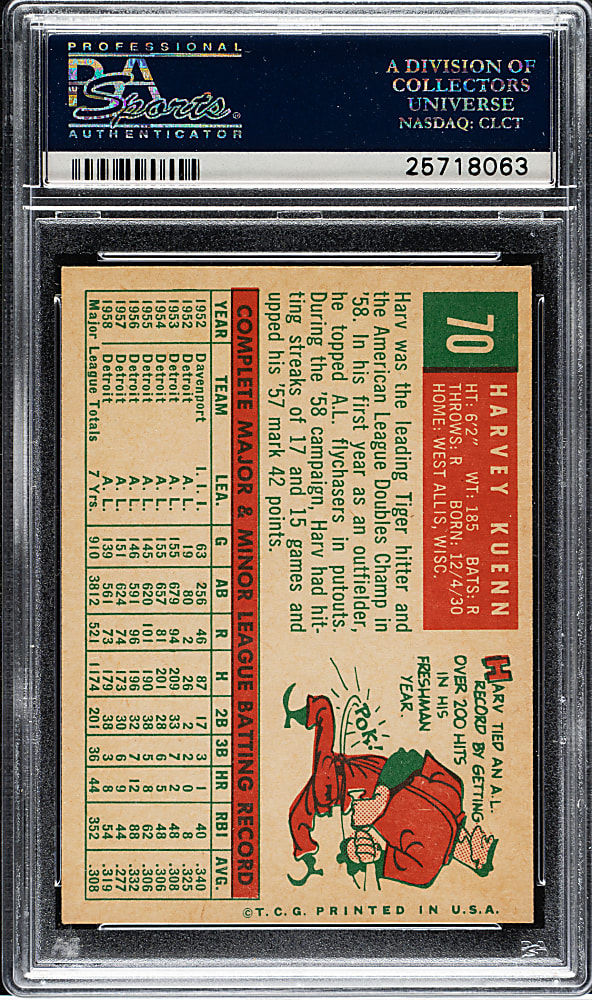 1959 Topps #70 Harvey Kuenn PSA NM-MT 8