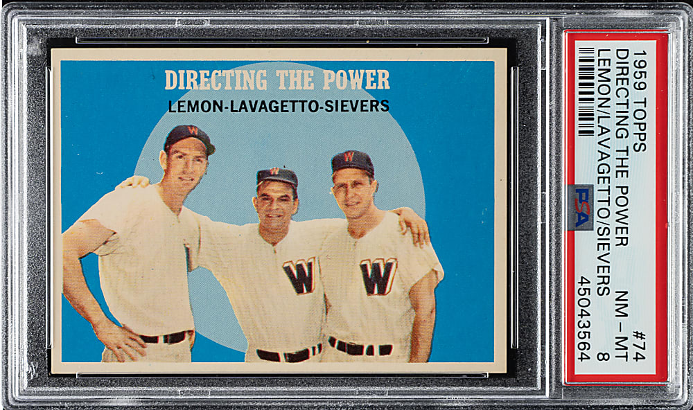1959 Topps #74 Lemon/Lavagetto/Sievers PSA NM-MT 8
