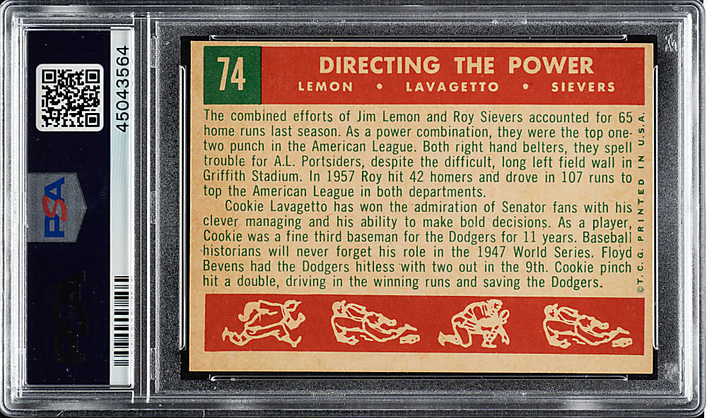 1959 Topps #74 Lemon/Lavagetto/Sievers PSA NM-MT 8