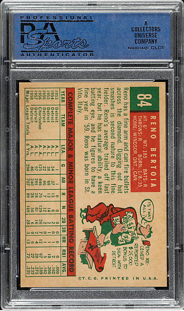 1959 Topps #84 Reno Bertoia PSA NM-MT 8