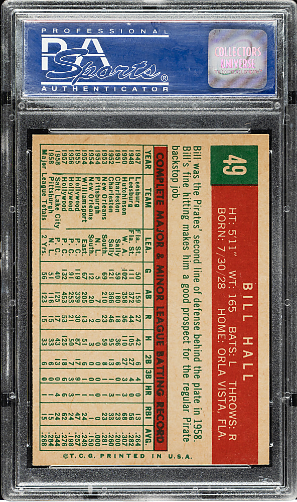 1959 Topps #49 Bill Hall PSA NM-MT 8