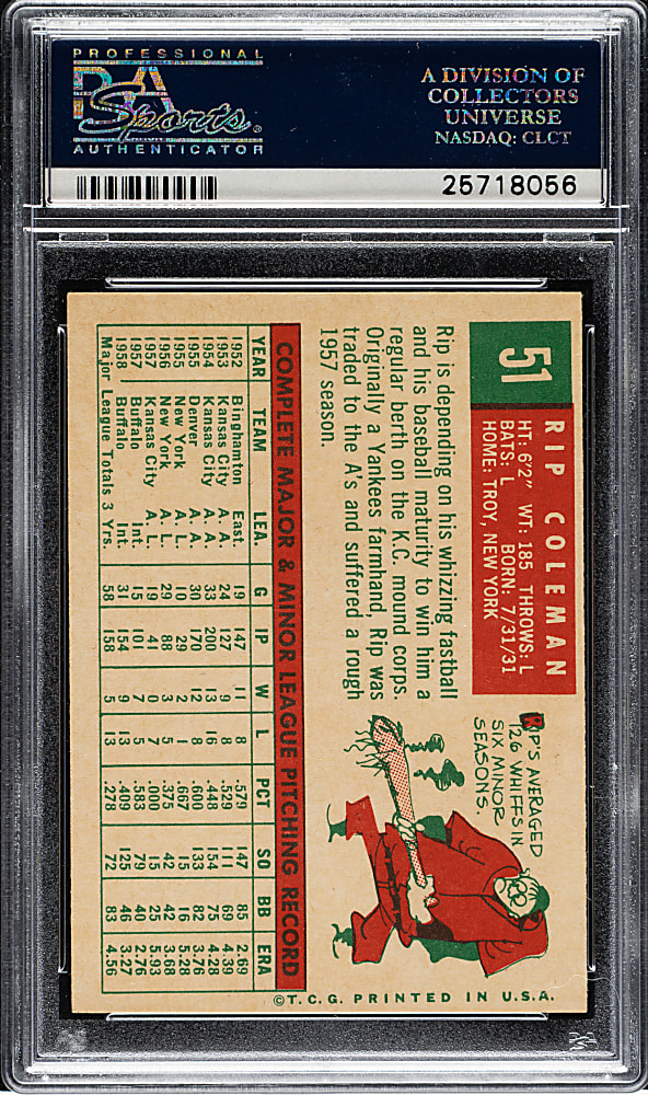 1959 Topps #51 Rip Coleman PSA NM-MT 8