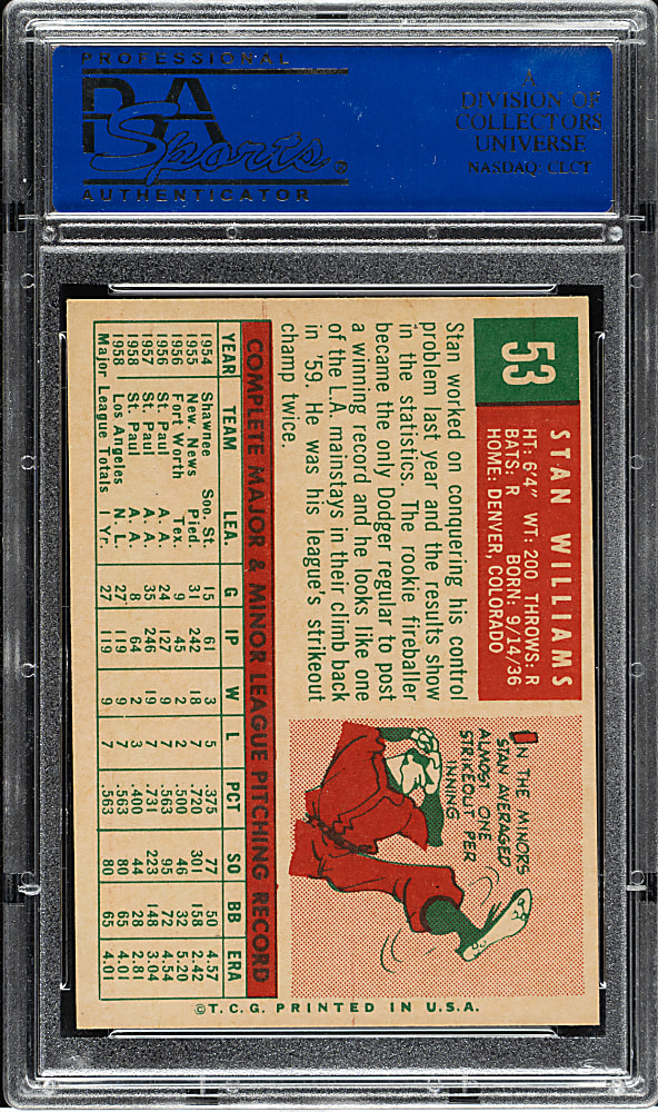 1959 Topps #53 Stan Williams PSA NM-MT 8