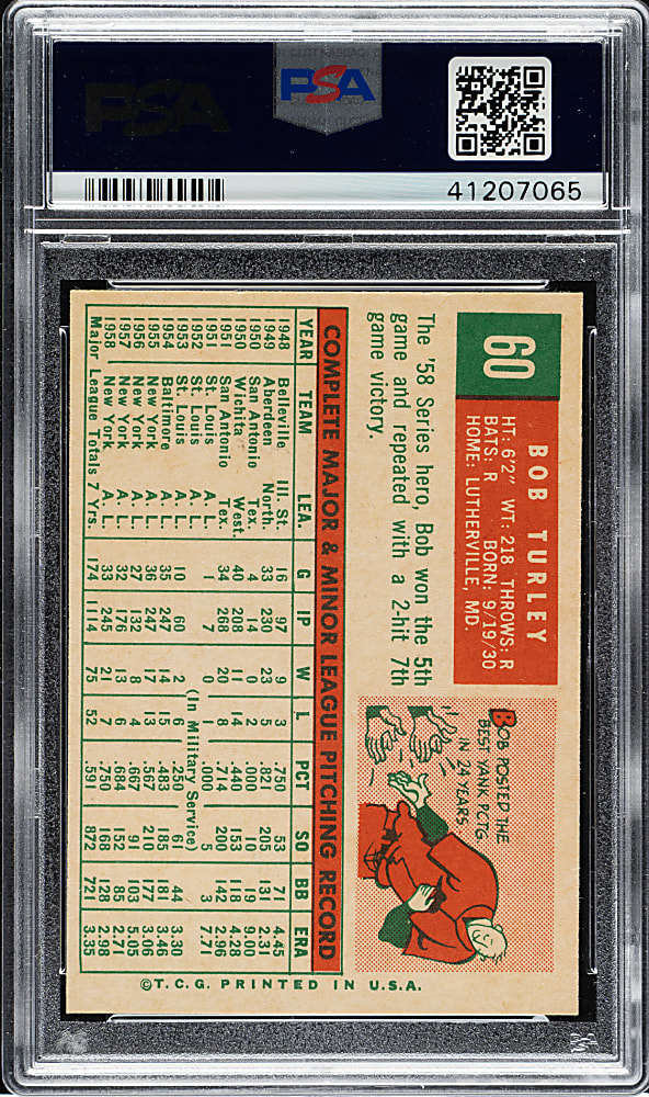 1959 Topps #60 Bob Turley PSA NM-MT 8