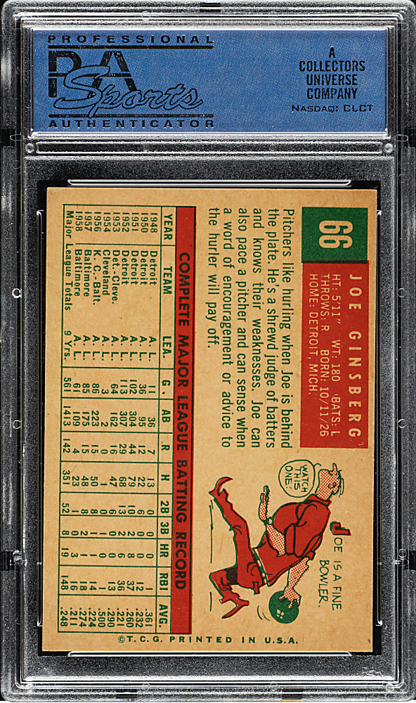 1959 Topps #66 Joe Ginsberg PSA NM-MT 8