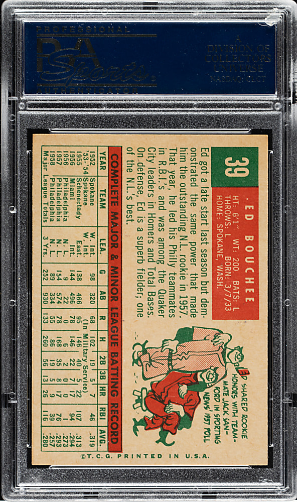 1959 Topps #39 Ed Bouchee PSA NM-MT 8