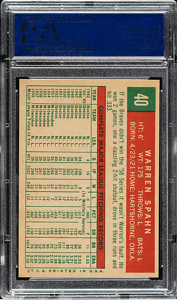 1959 Topps #40 Warren Spahn PSA NM-MT 8