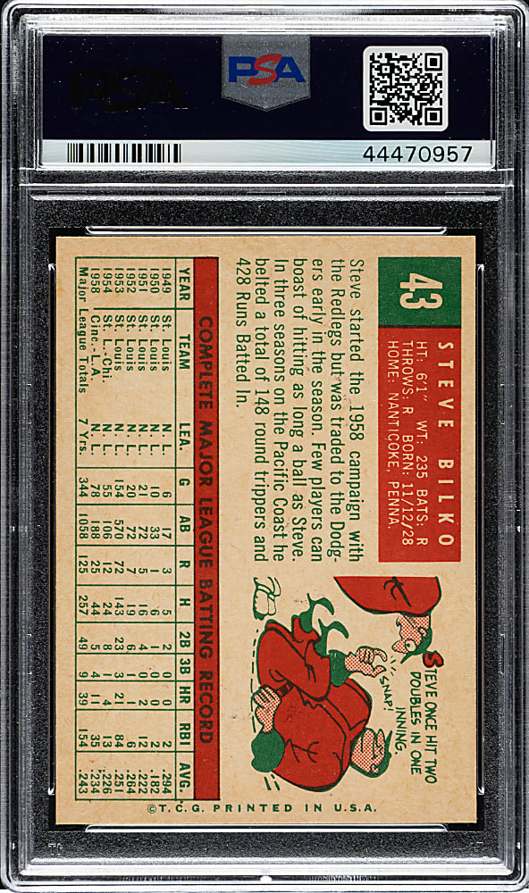 1959 Topps #43 Steve Bilko PSA NM-MT 8