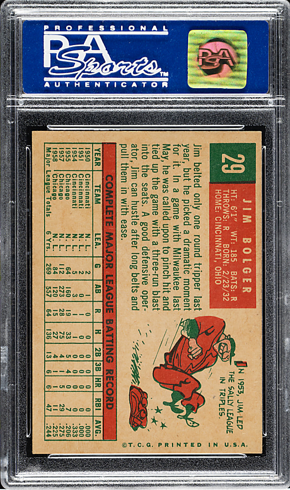 1959 Topps #29 Jim Bolger PSA NM-MT 8