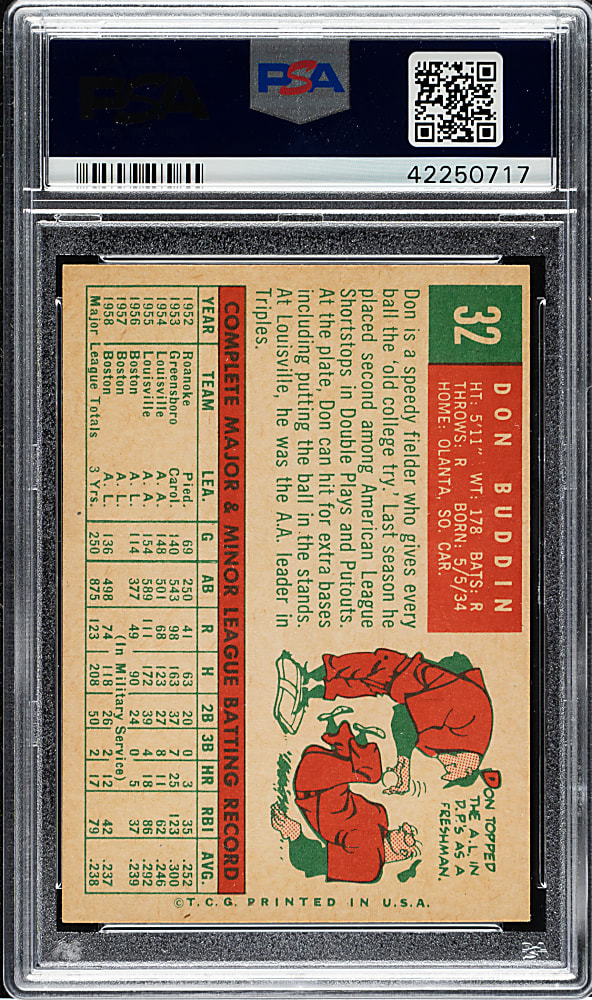 1959 Topps #32 Don Buddin PSA NM-MT 8