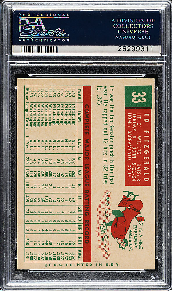 1959 Topps #33 Ed Fitzgerald PSA NM-MT 8
