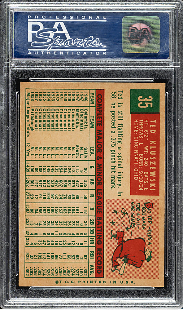 1959 Topps #35 Ted Kluszewski PSA NM-MT 8