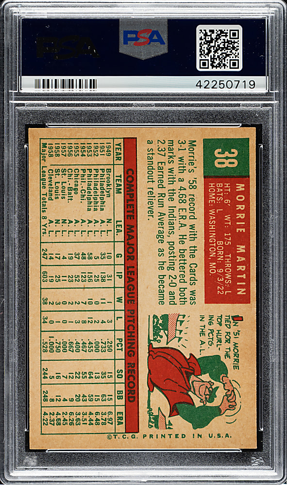 1959 Topps #38 Morrie Martin PSA NM-MT 8