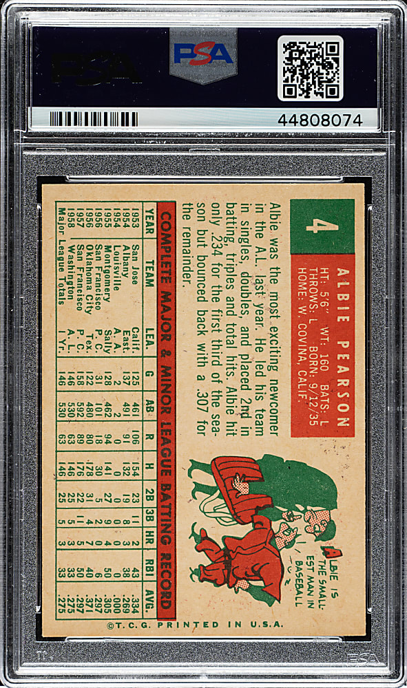 1959 Topps #4 Albie Pearson PSA NM-MT 8