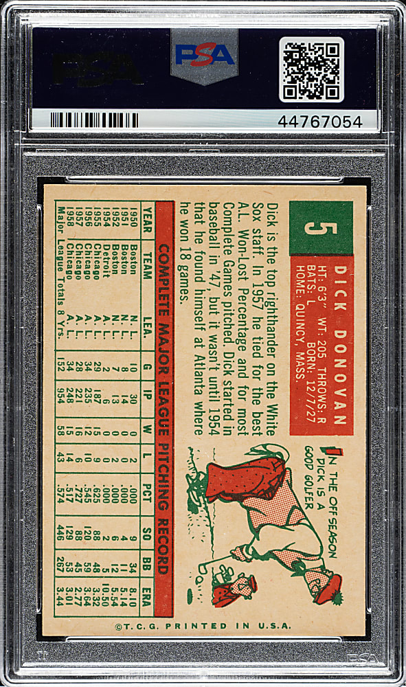 1959 Topps #5 Dick Donovan PSA NM-MT 8