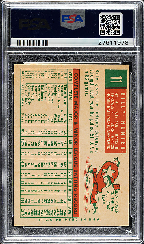 1959 Topps #11 Billy Hunter PSA NM-MT 8