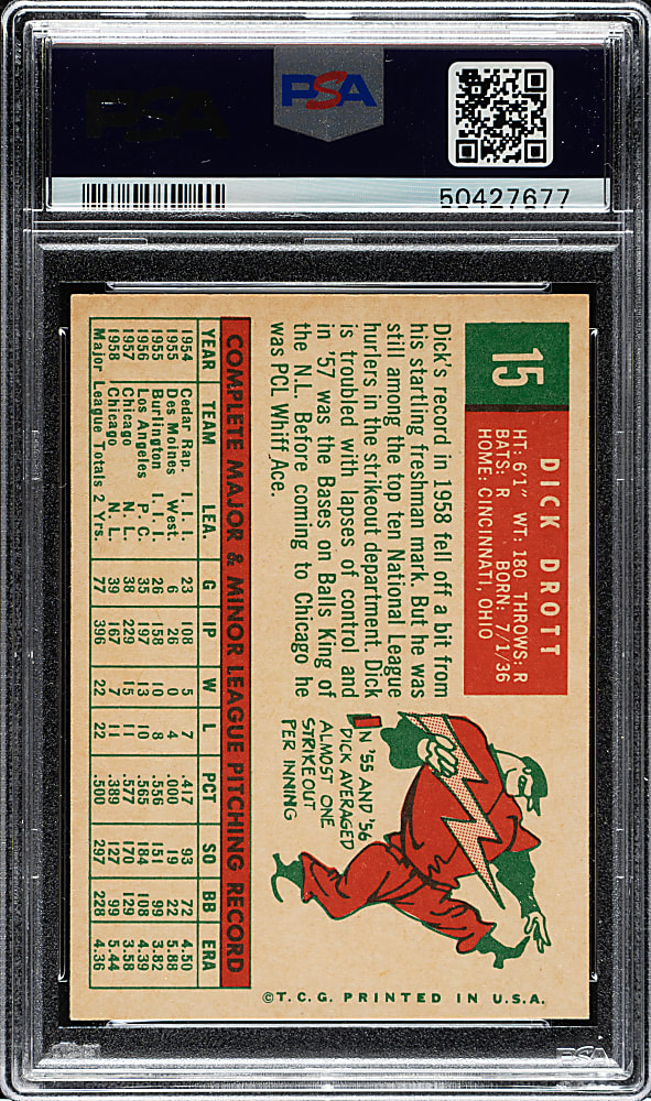 1959 Topps #15 Dick Drott PSA NM-MT 8