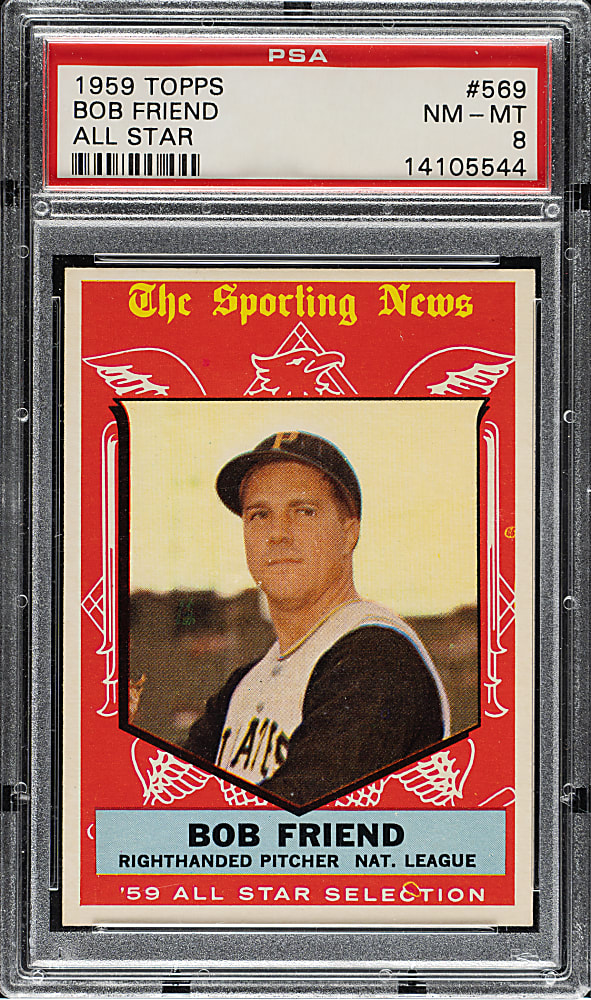 1959 Topps #569 Bob Friend All-Star PSA NM-MT 8