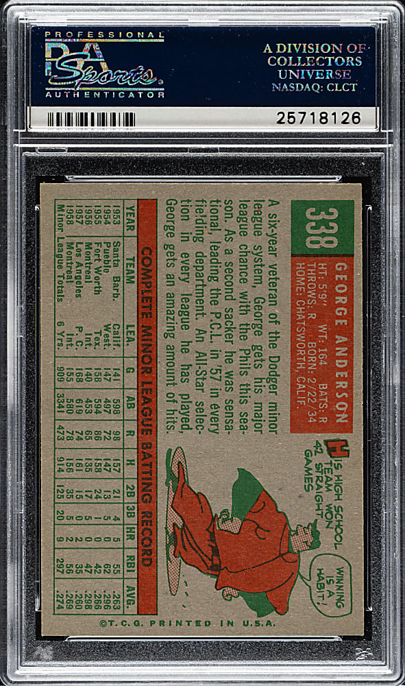 1959 Topps #338 George "Sparky" Anderson Rookie PSA NM-MT 8