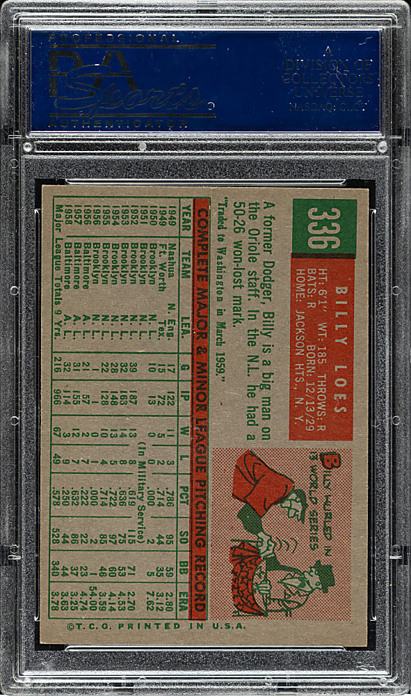 1959 Topps #336 Billy Loes PSA NM-MT 8
