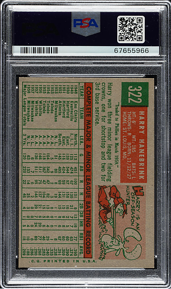 1959 Topps #322 Harry Hanebrink PSA NM-MT 8
