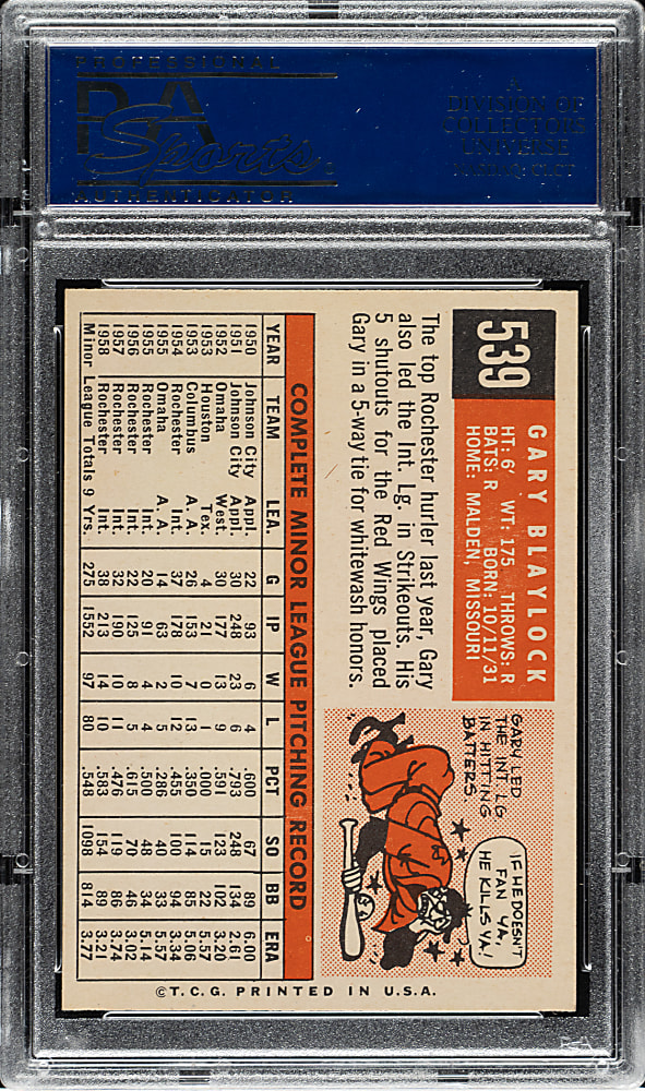 1959 Topps #539 Gary Blaylock PSA NM-MT 8