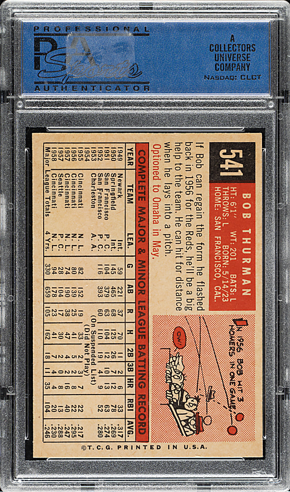 1959 Topps #541 Bob Thurman PSA NM-MT 8