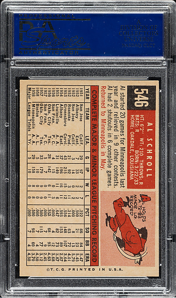 1959 Topps #546 Al Schroll PSA NM-MT 8