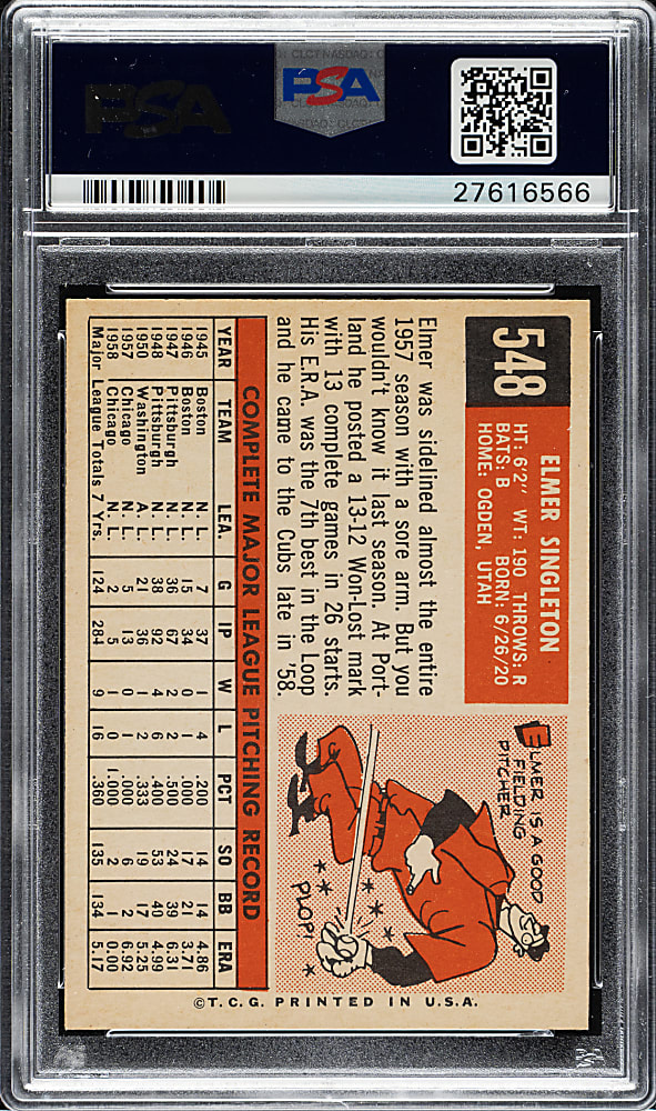 1959 Topps #548 Elmer Singleton PSA NM-MT 8