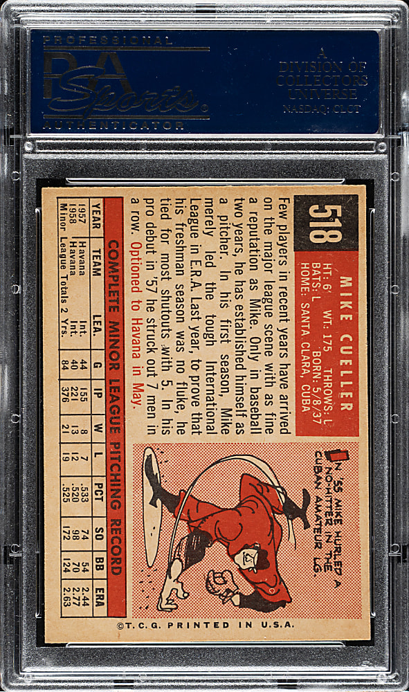 1959 Topps #518 Mike Cuellar PSA NM-MT 8