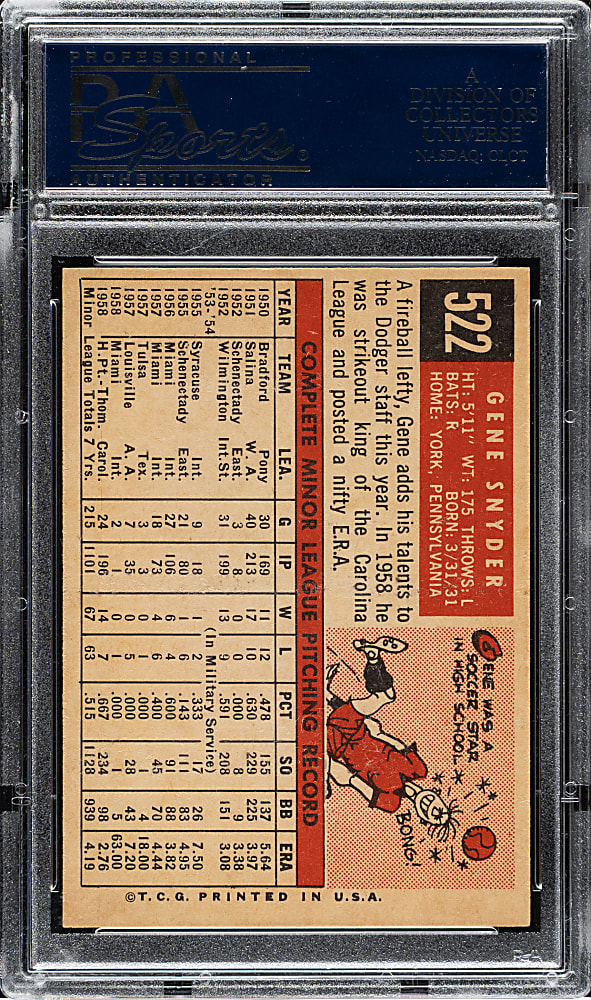 1959 Topps #522 Gene Snyder PSA NM-MT 8