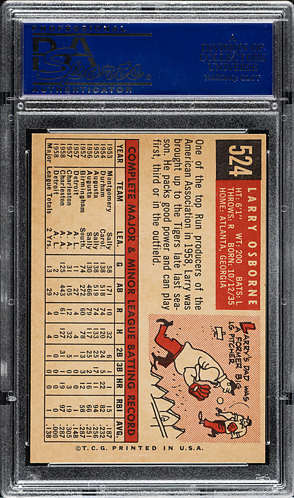 1959 Topps #524 Larry Osborne PSA NM-MT 8