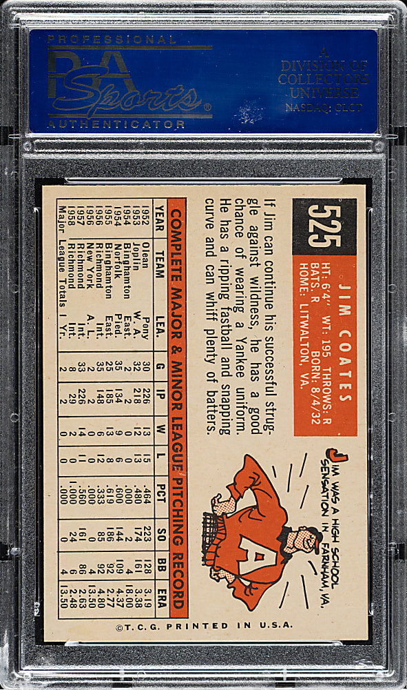 1959 Topps #525 Jim Coates PSA NM-MT 8