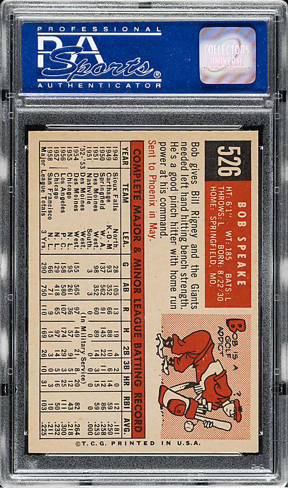 1959 Topps #526 Bob Speake PSA NM-MT 8