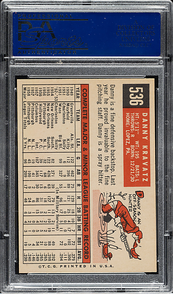 1959 Topps #536 Dan Kravitz PSA NM-MT 8