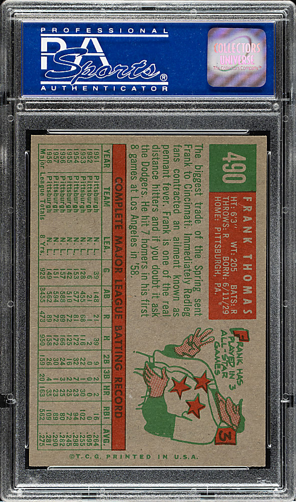 1959 Topps #490 Frank Thomas PSA NM-MT 8