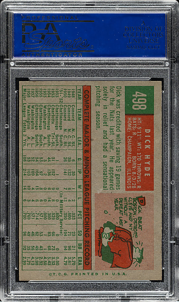 1959 Topps #498 Dick Hyde PSA NM-MT 8