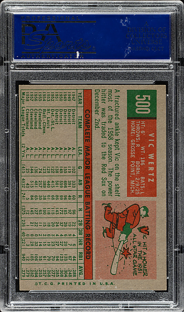 1959 Topps #500 Vic Wertz PSA NM-MT 8