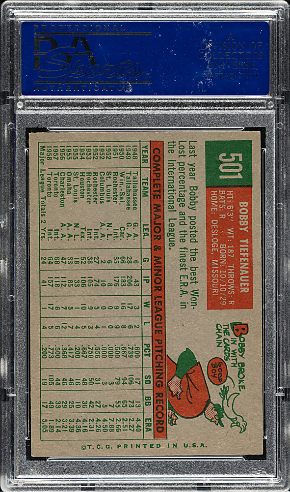 1959 Topps #501 Bobby Tiefenauer PSA NM-MT 8