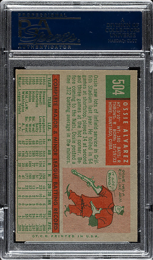 1959 Topps #504 Ossie Alvarez PSA NM-MT 8