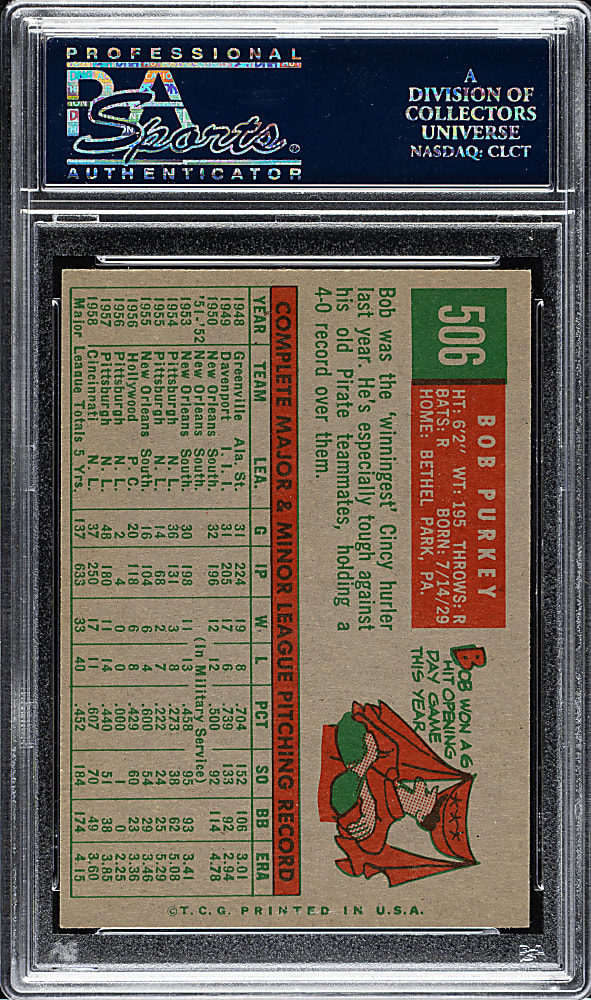 1959 Topps #506 Bob Purkey PSA NM-MT 8