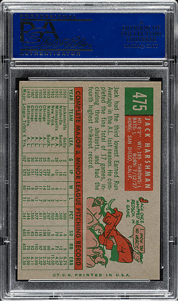 1959 Topps #475 Jack Harshman PSA NM-MT 8