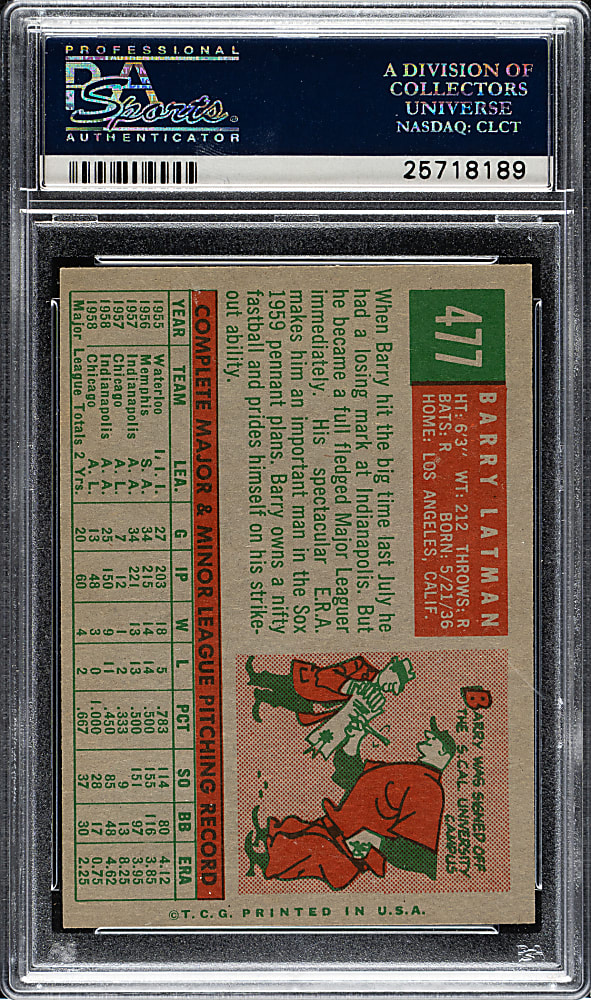 1959 Topps #477 Barry Latman PSA NM-MT 8