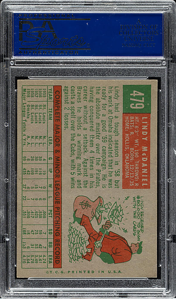 1959 Topps #479 Lindy McDaniel PSA NM-MT 8